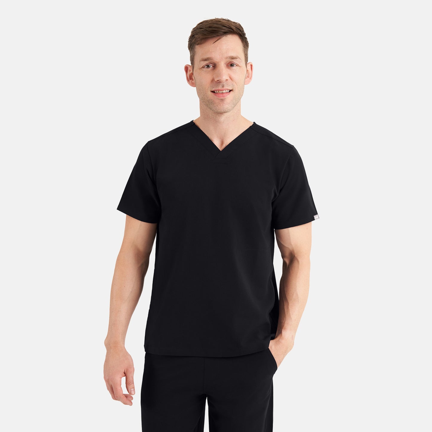 Oscar Two-Pocket Black Scrub Top