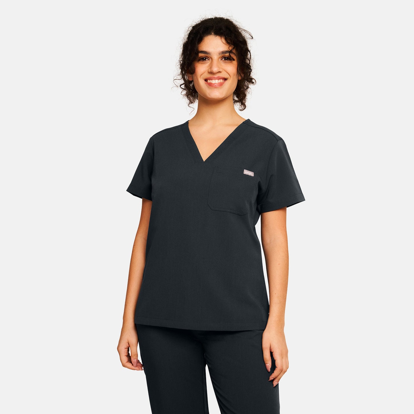 Nova One-Pocket Soft Black Scrub Top