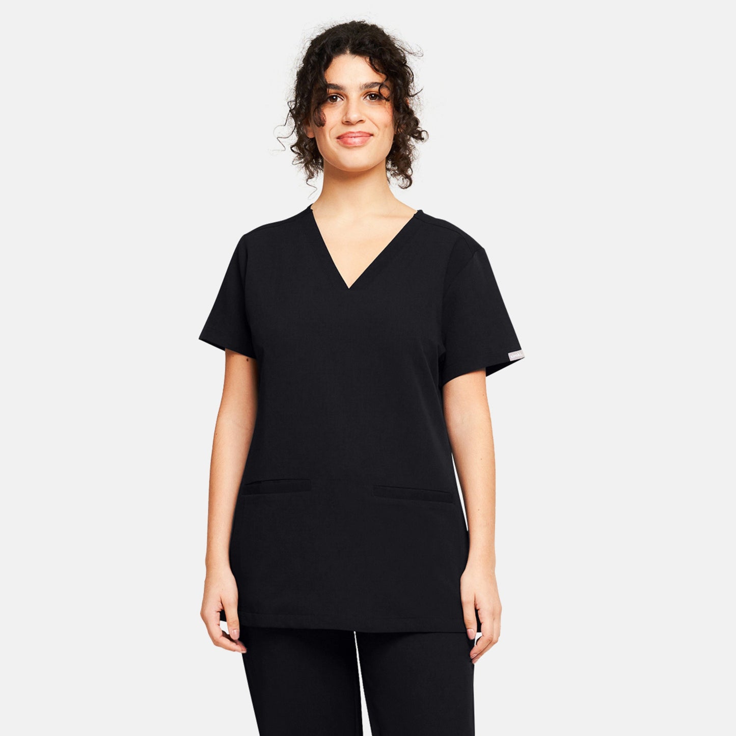 Ari Two-Pocket Black Scrub Top