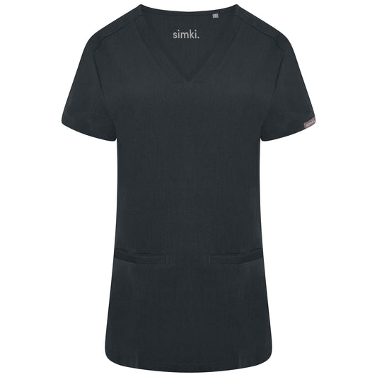 Ari Two-Pocket Soft Black Scrub Top