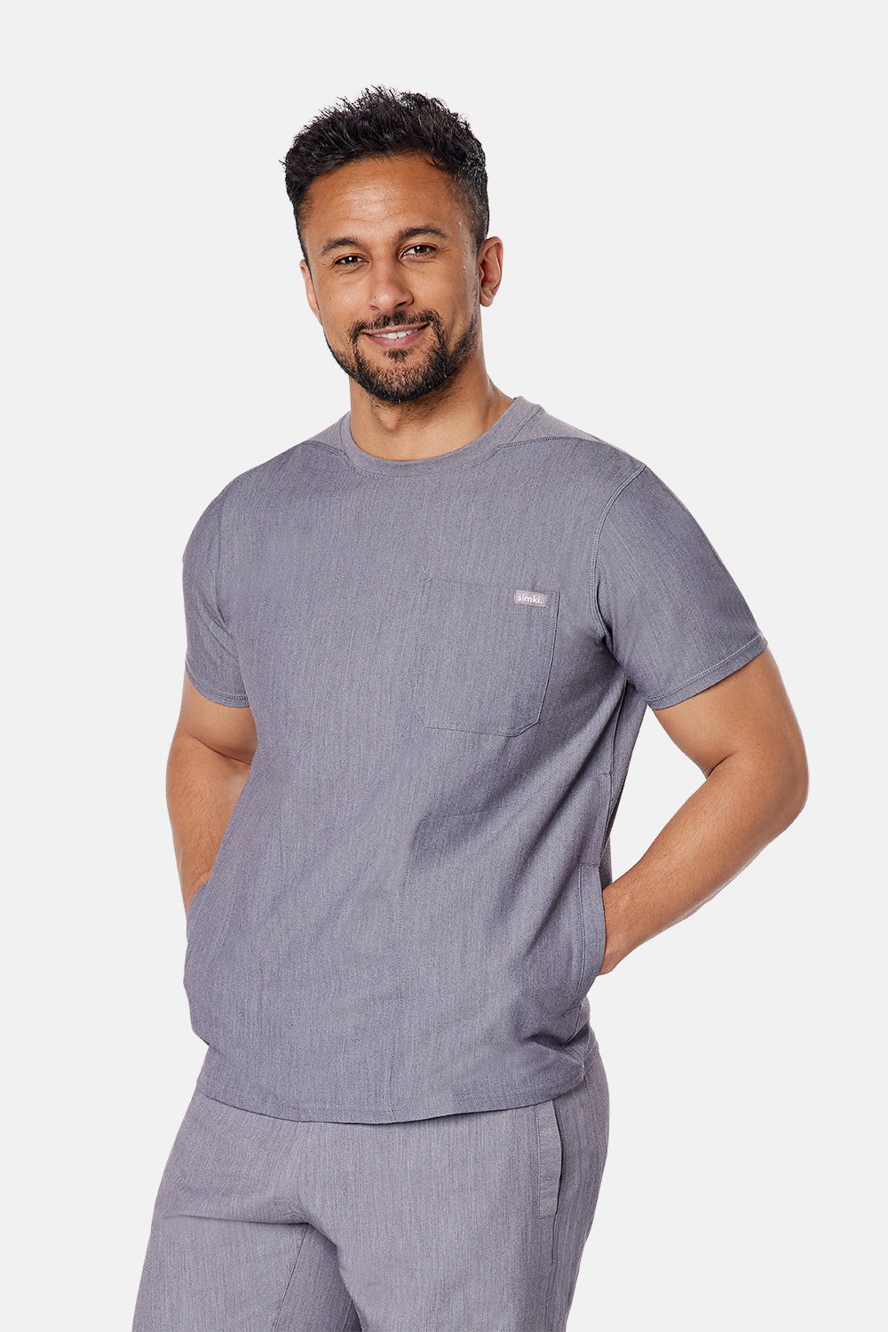 Miles Crew Neck Charcoal Grey Scrub Top