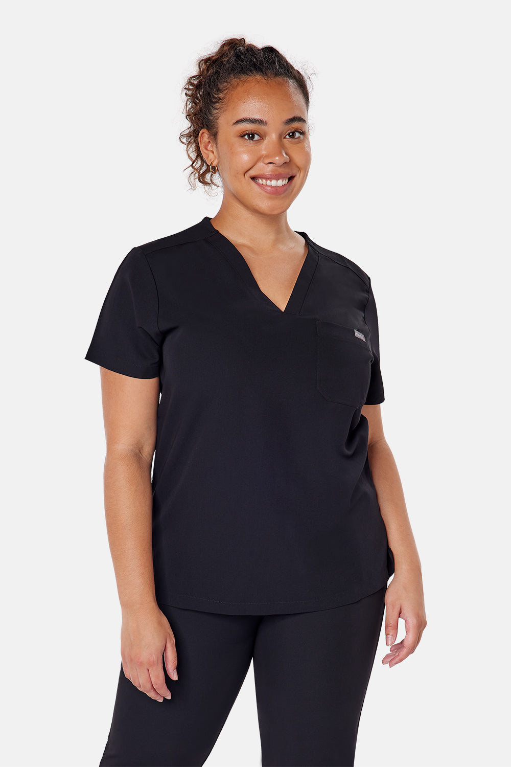 Nova One-Pocket Black Scrub Top