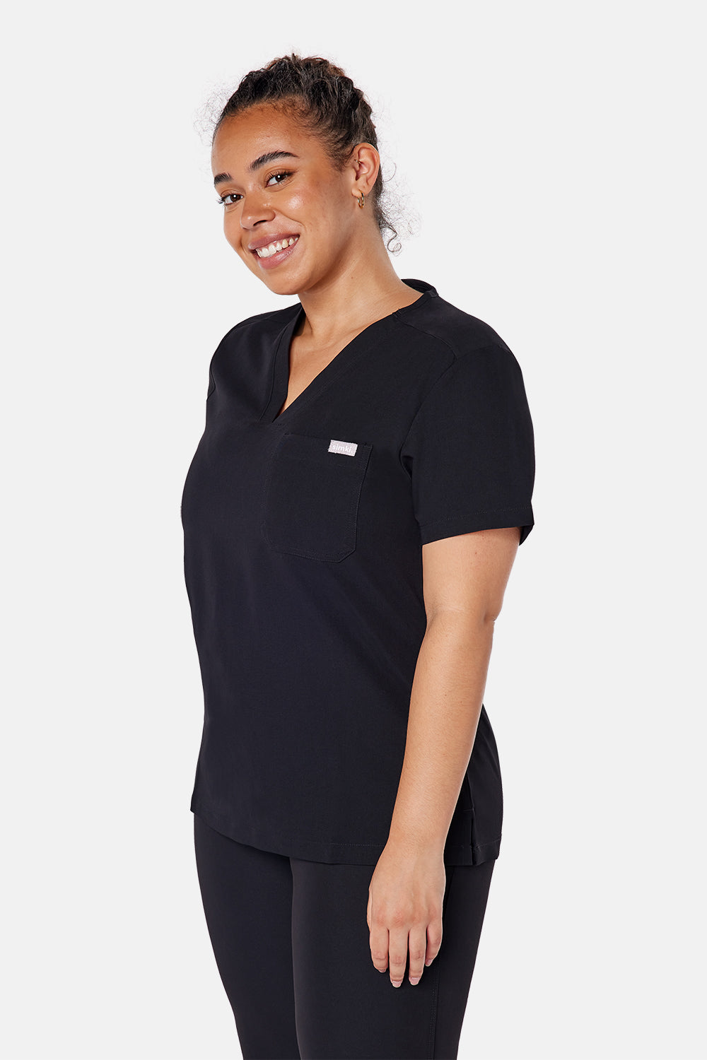 Nova One-Pocket Black Scrub Top