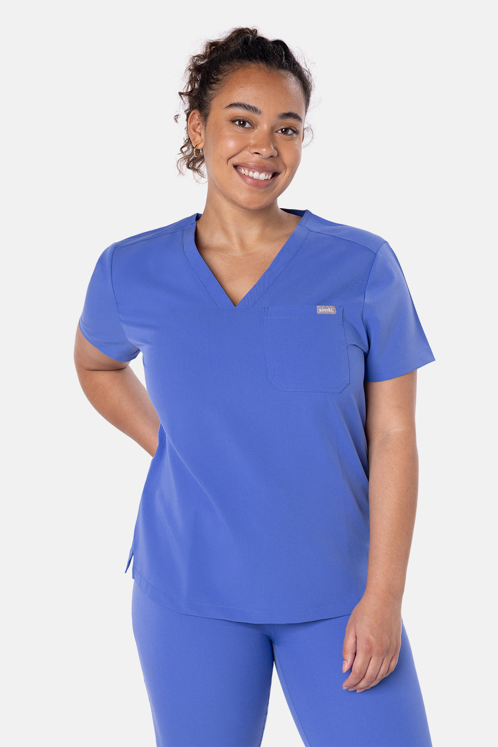 Nova One-Pocket Ceil Blue Scrub Top