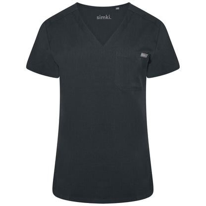 Nova One-Pocket Soft Black Scrub Top