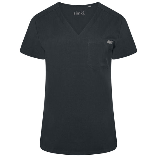 Nova One-Pocket Soft Black Scrub Top