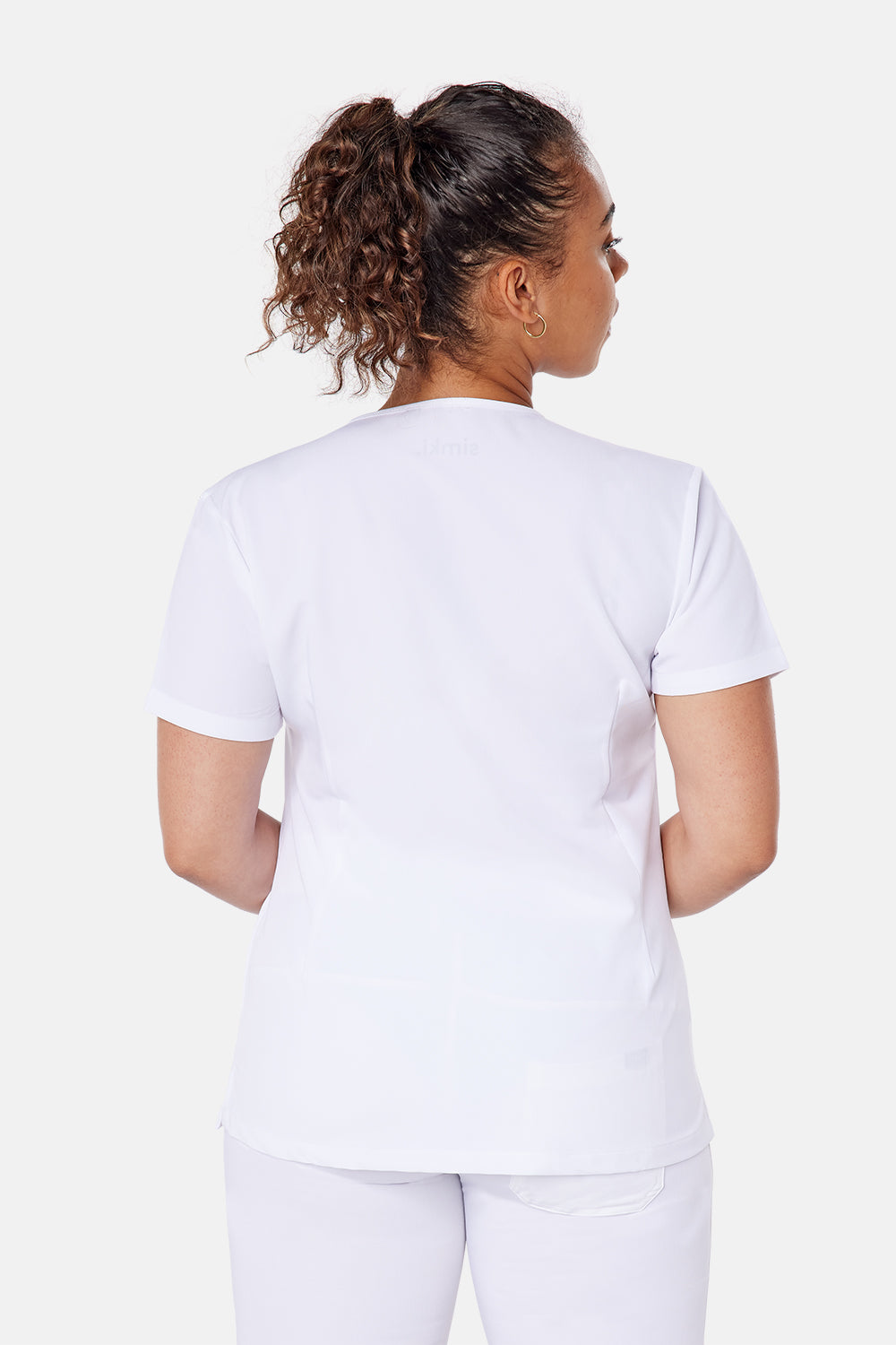 Nova One-Pocket White Scrub Top