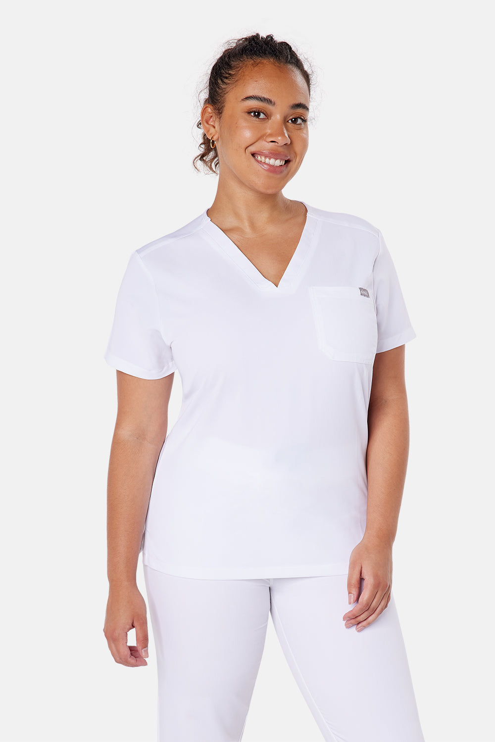 Nova One-Pocket White Scrub Top