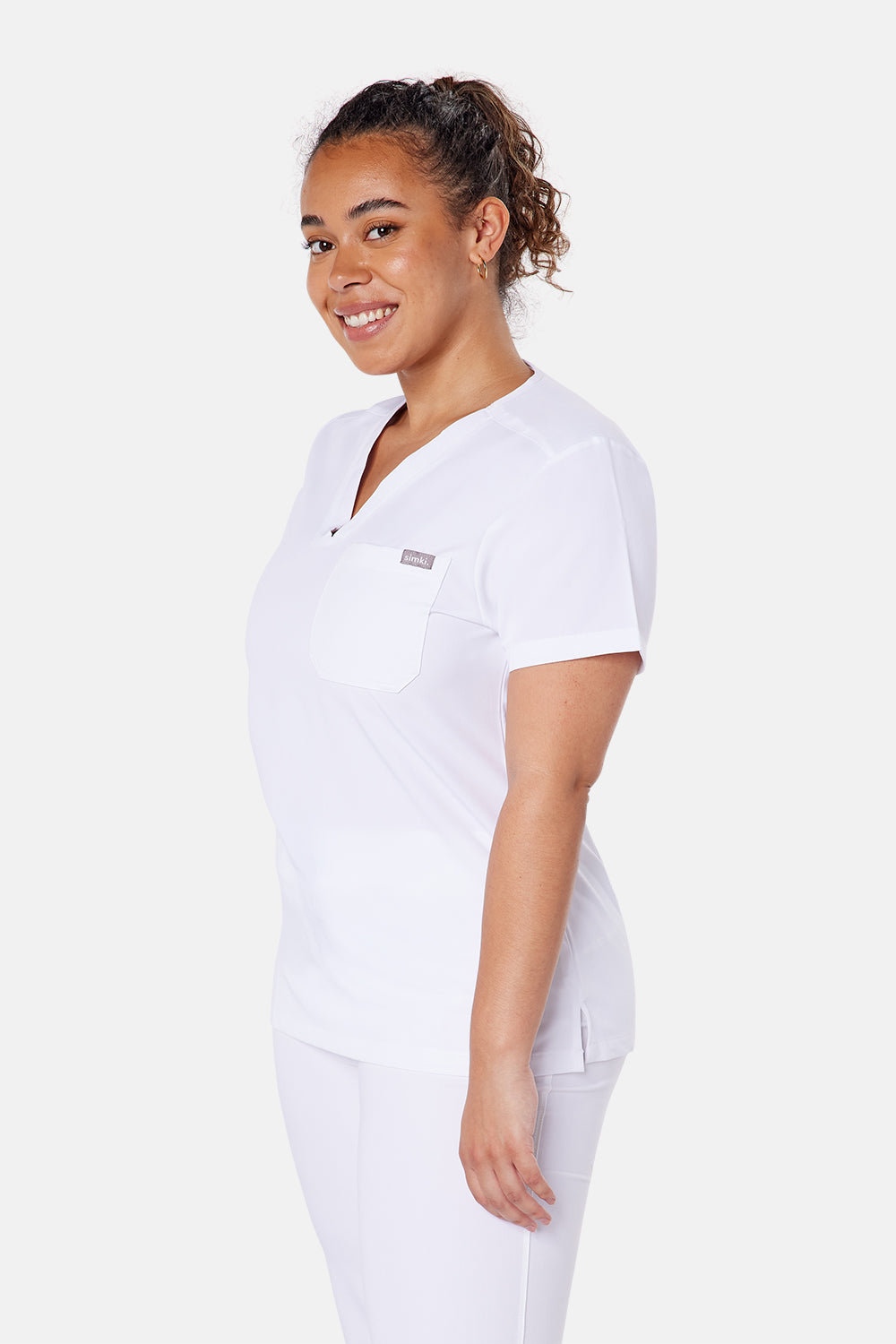 Nova One-Pocket White Scrub Top