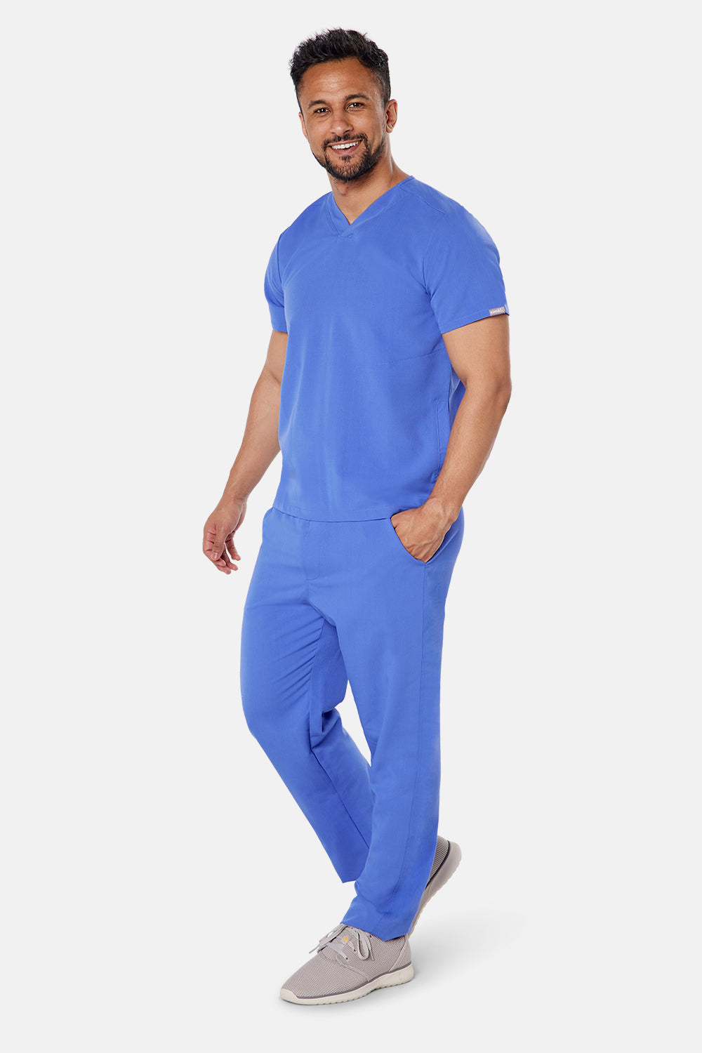 Oscar Two-Pocket Ceil Blue Scrub Top