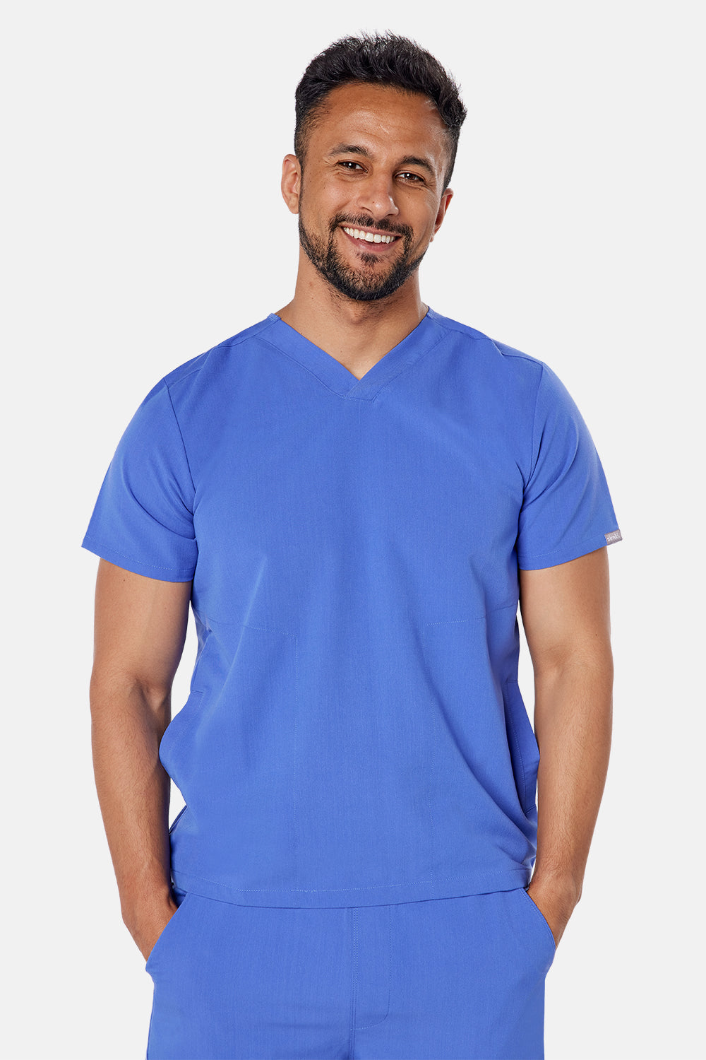 Oscar Two-Pocket Ceil Blue Scrub Top