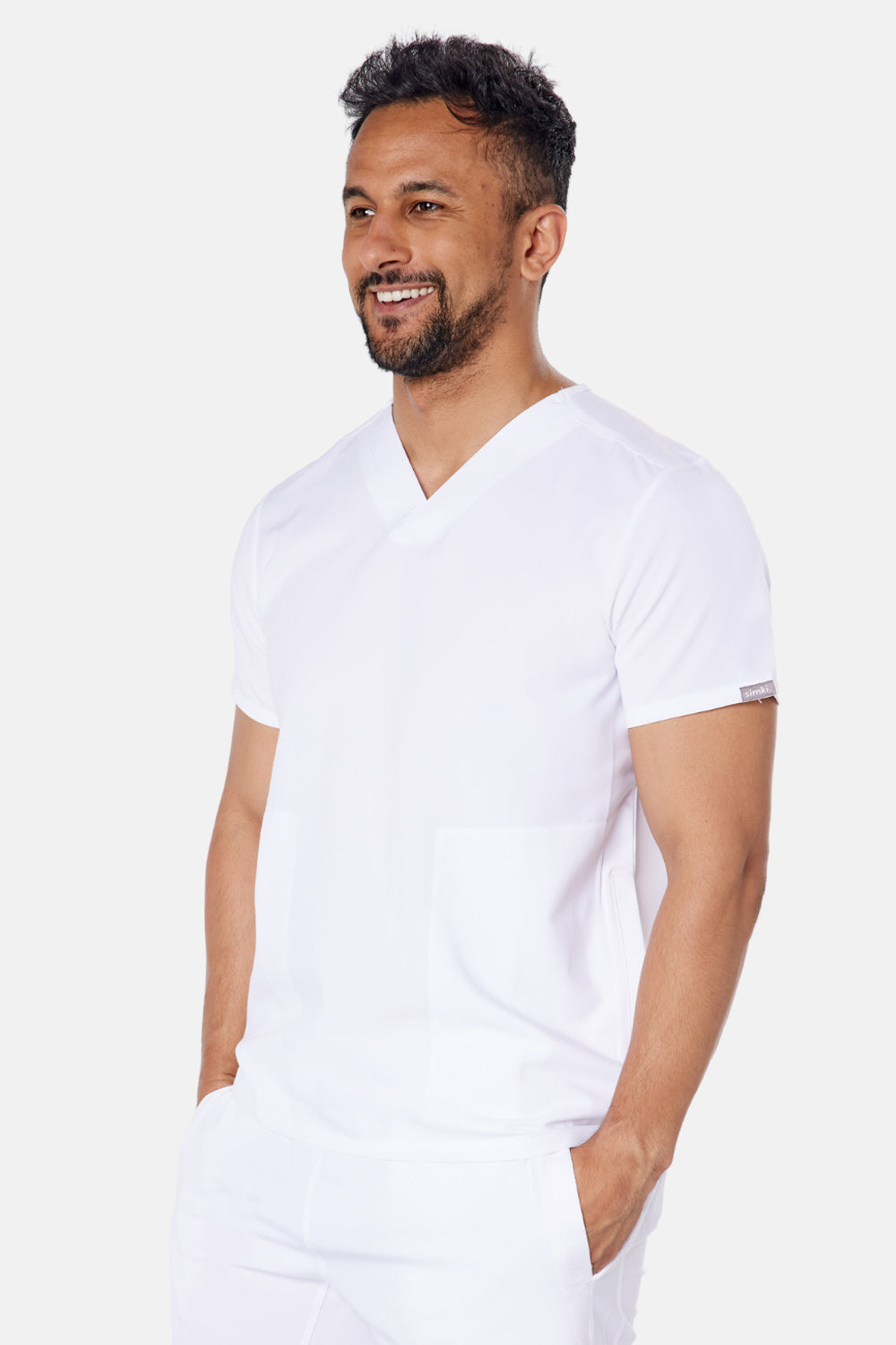 Oscar Two-Pocket White Scrub Top