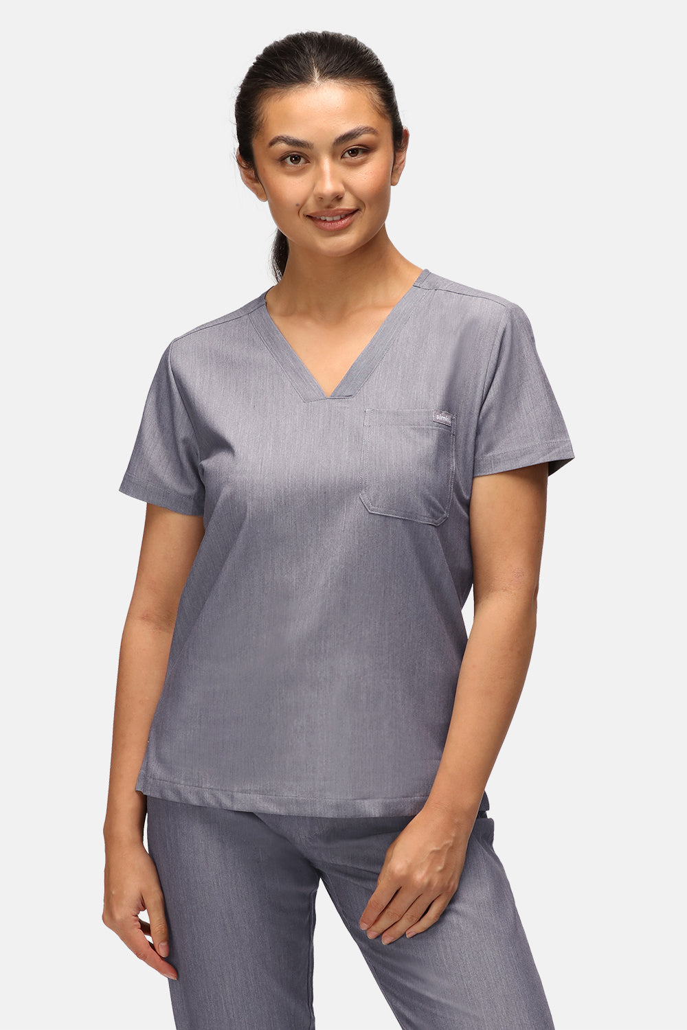 Nova One-Pocket Charcoal Grey Scrub Top