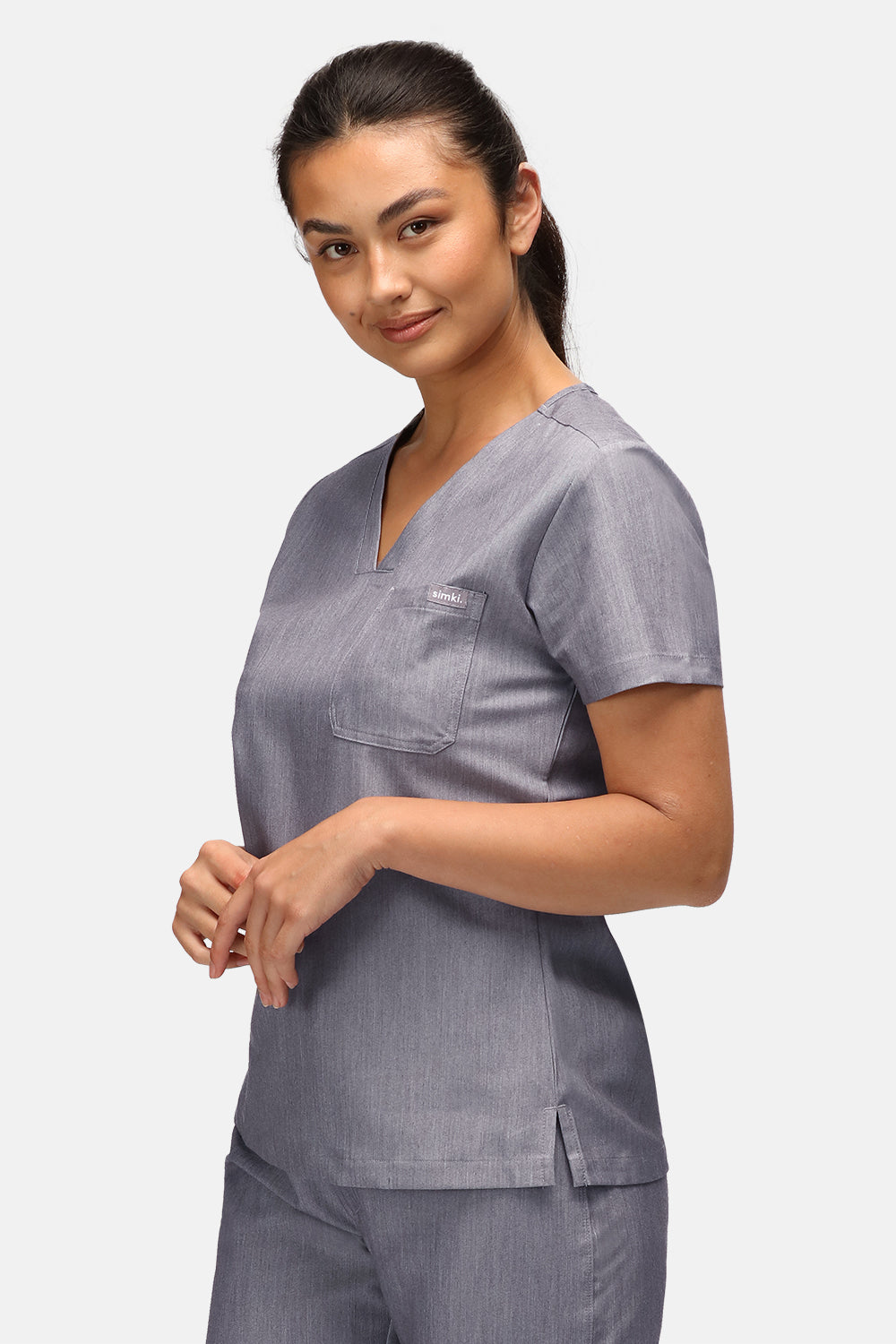 Nova One-Pocket Charcoal Grey Scrub Top